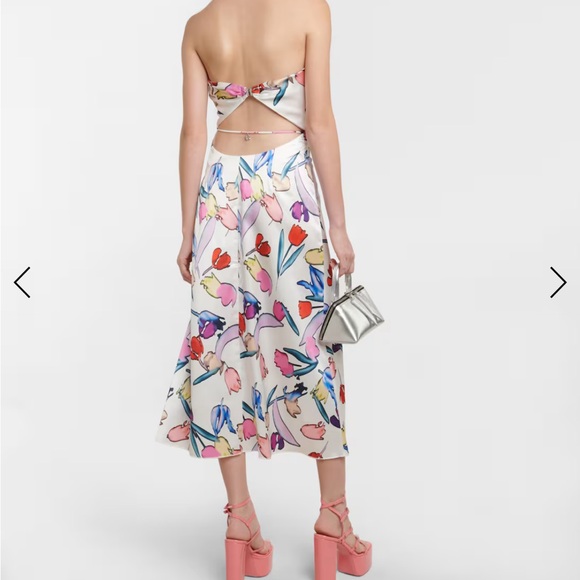 Kicki cutout printed midi skirt and Angie Strapless Handkerchief Hem Top - Picture 3 of 8